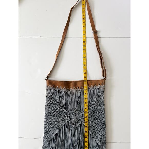 Free People Bohemian Fringe Bag Cow Suede Silver Metal Hippie Western Cowgirl - Picture 8 of 8